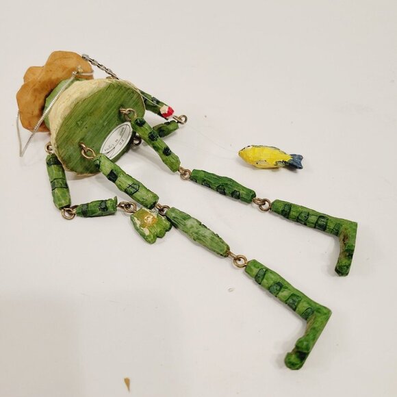 Green Frog Fisherman fishing Pole Shelf Sitter Ornament 7” Tall Posable Legs - Picture 6 of 6